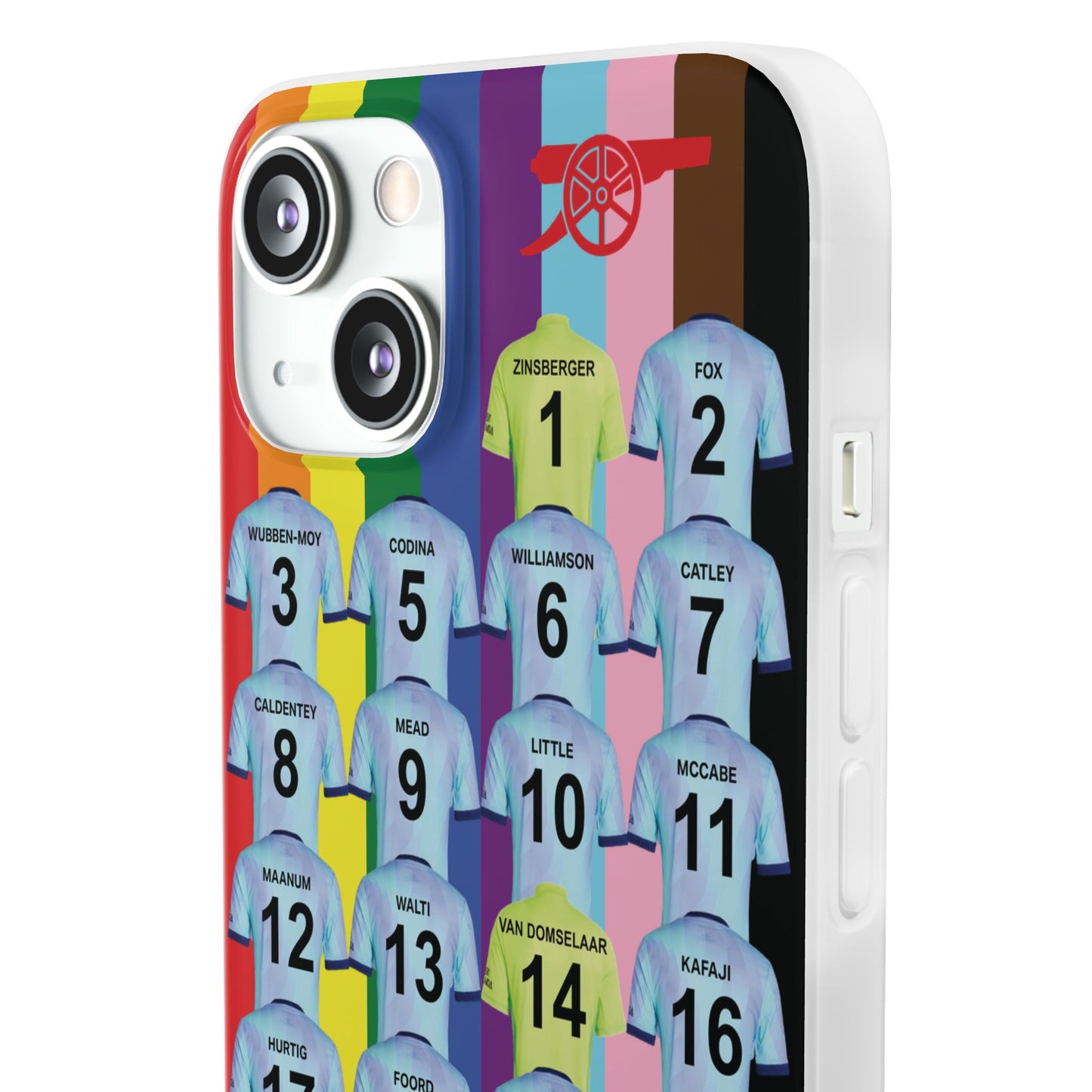 Arsenal Women Third Kit iPhone Flexi Case - iPhone 16, 15, 14, 13, 12, Mini/Plus/Pro/Pro Max - Rainbow