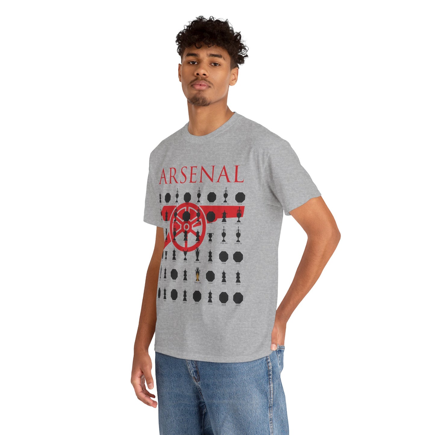 Arsenal Cannon & Trophies Collection Unisex Heavy Cotton T-Shirt - Red/Black/White/Sport Grey/Royal/Gold/Navy