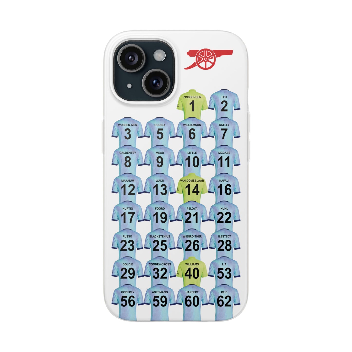 Arsenal Women Third Kit iPhone Flexi Case - iPhone 16, 15, 14, 13, 12, Mini/Plus/Pro/Pro Max - White