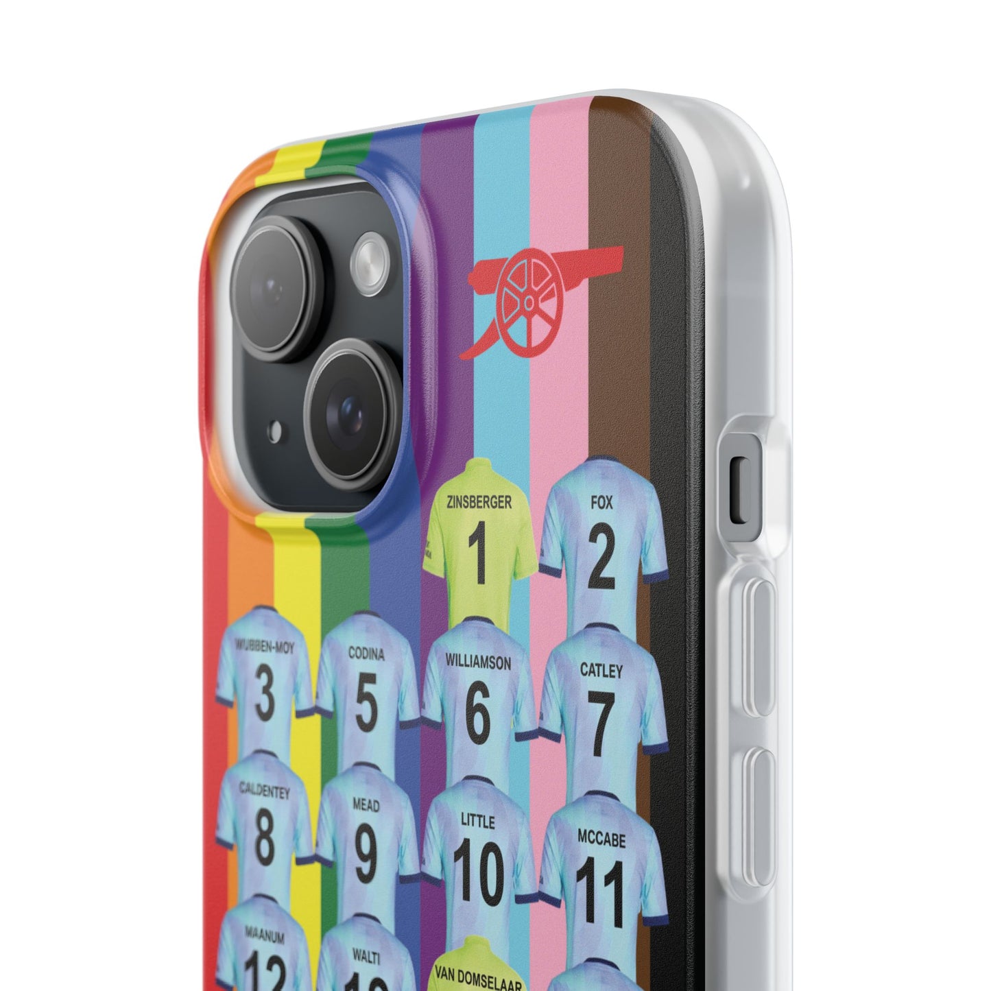 Arsenal Women Third Kit iPhone Flexi Case - iPhone 16, 15, 14, 13, 12, Mini/Plus/Pro/Pro Max - Rainbow