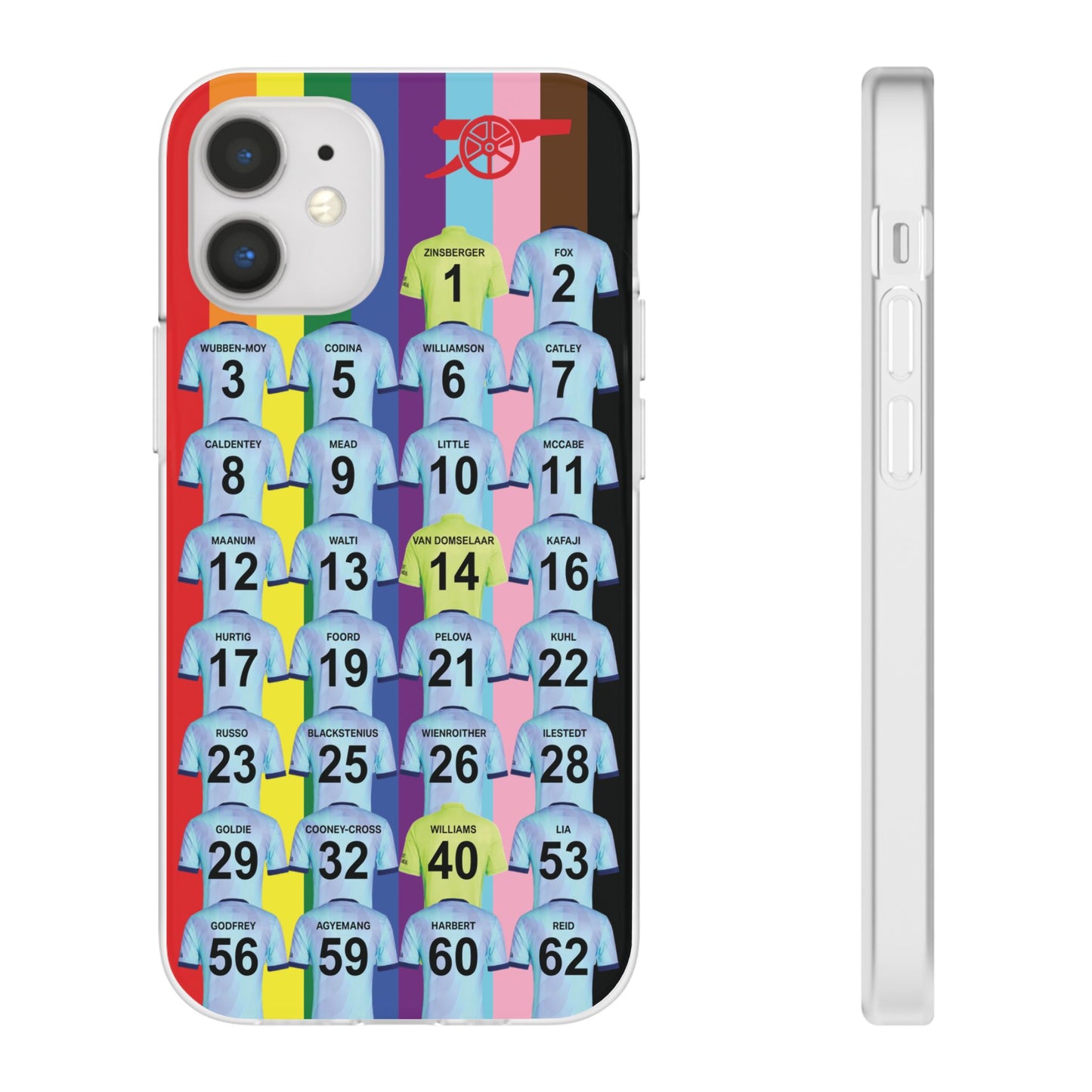 Arsenal Women Third Kit iPhone Flexi Case - iPhone 16, 15, 14, 13, 12, Mini/Plus/Pro/Pro Max - Rainbow