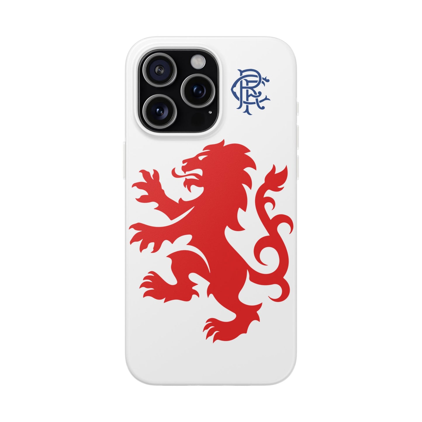 Rangers Lion & Monogram White iPhone Flexi Case - iPhone 16, 15, 14, Plus/Pro/Pro Max