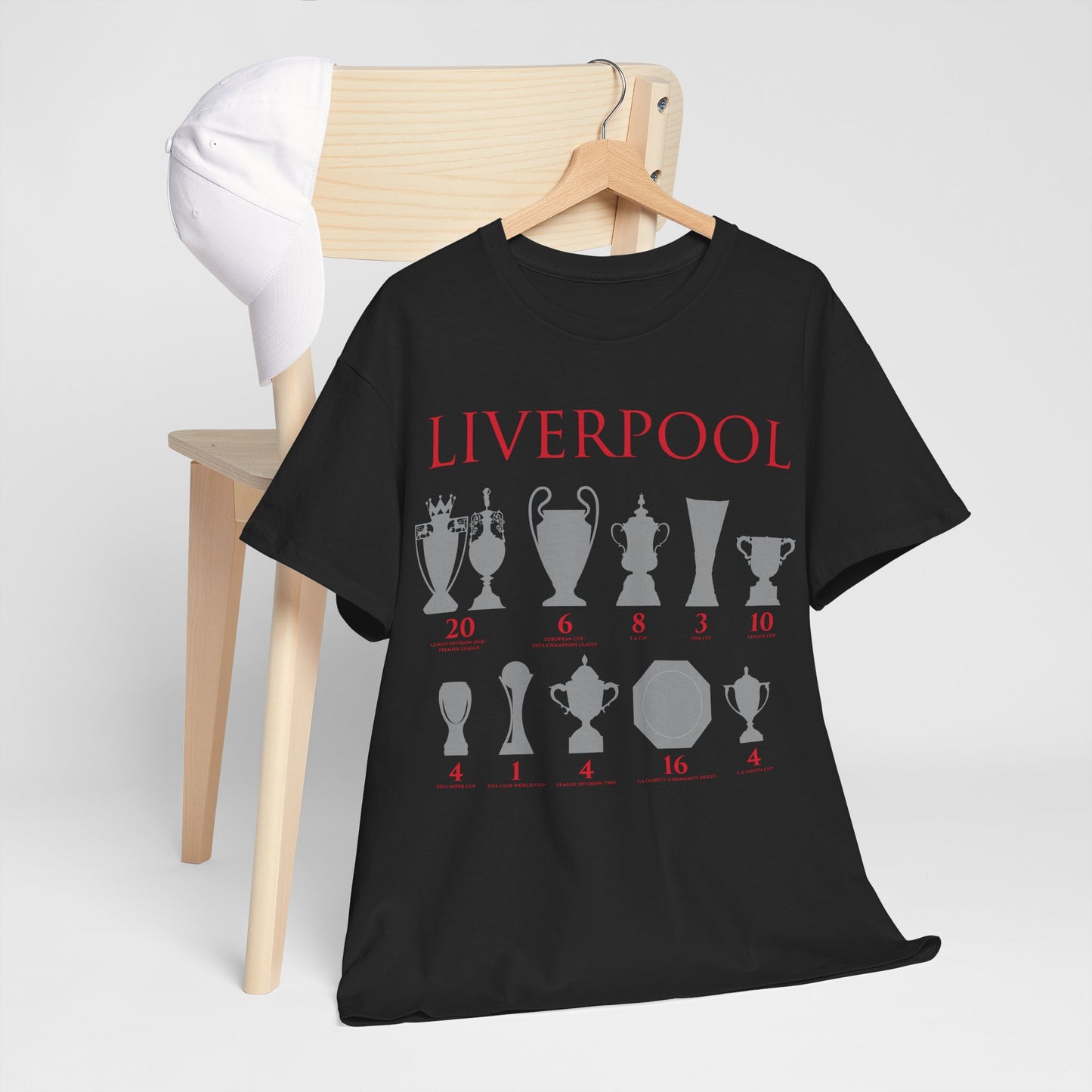 Liverpool Trophies Unisex Heavy Cotton T-Shirt - Red/White/Black/Gold