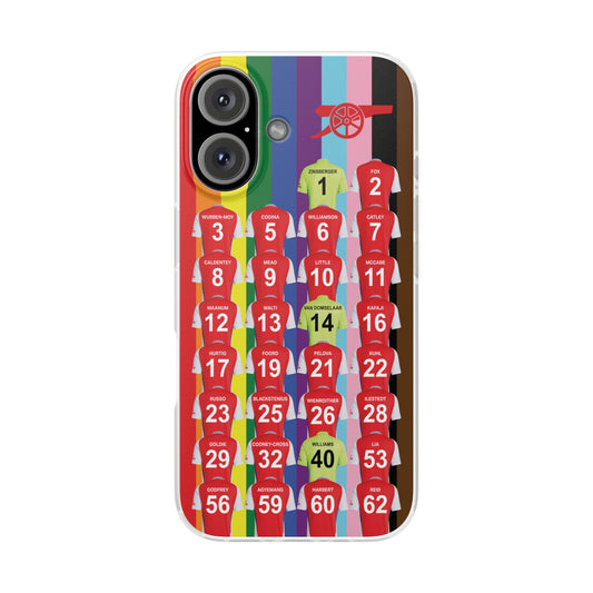 Arsenal Women Home Kit iPhone Flexi Case - iPhone 16, 15, 14, 13, 12, Mini/Plus/Pro/Pro Max - Rainbow