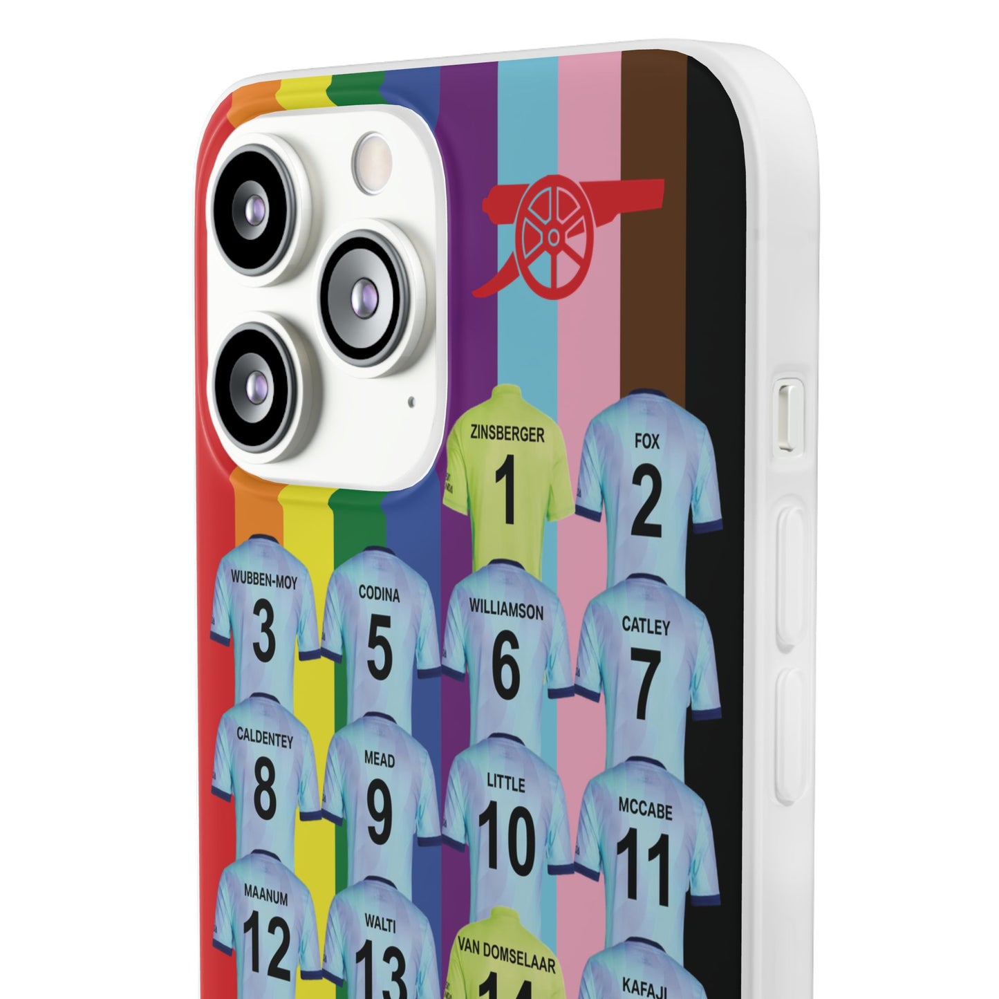 Arsenal Women Third Kit iPhone Flexi Case - iPhone 16, 15, 14, 13, 12, Mini/Plus/Pro/Pro Max - Rainbow