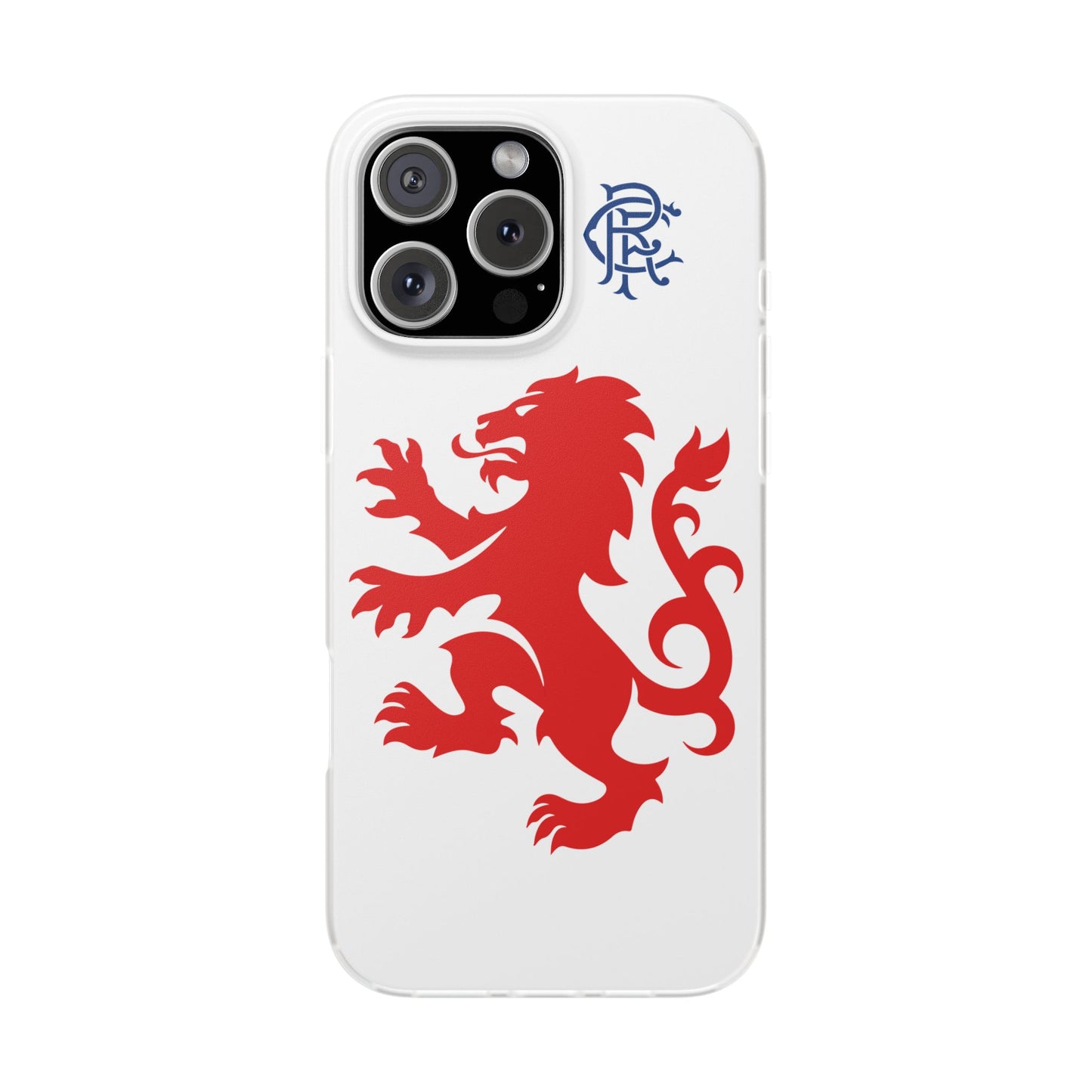 Rangers Lion & Monogram White iPhone Flexi Case - iPhone 16, 15, 14, Plus/Pro/Pro Max