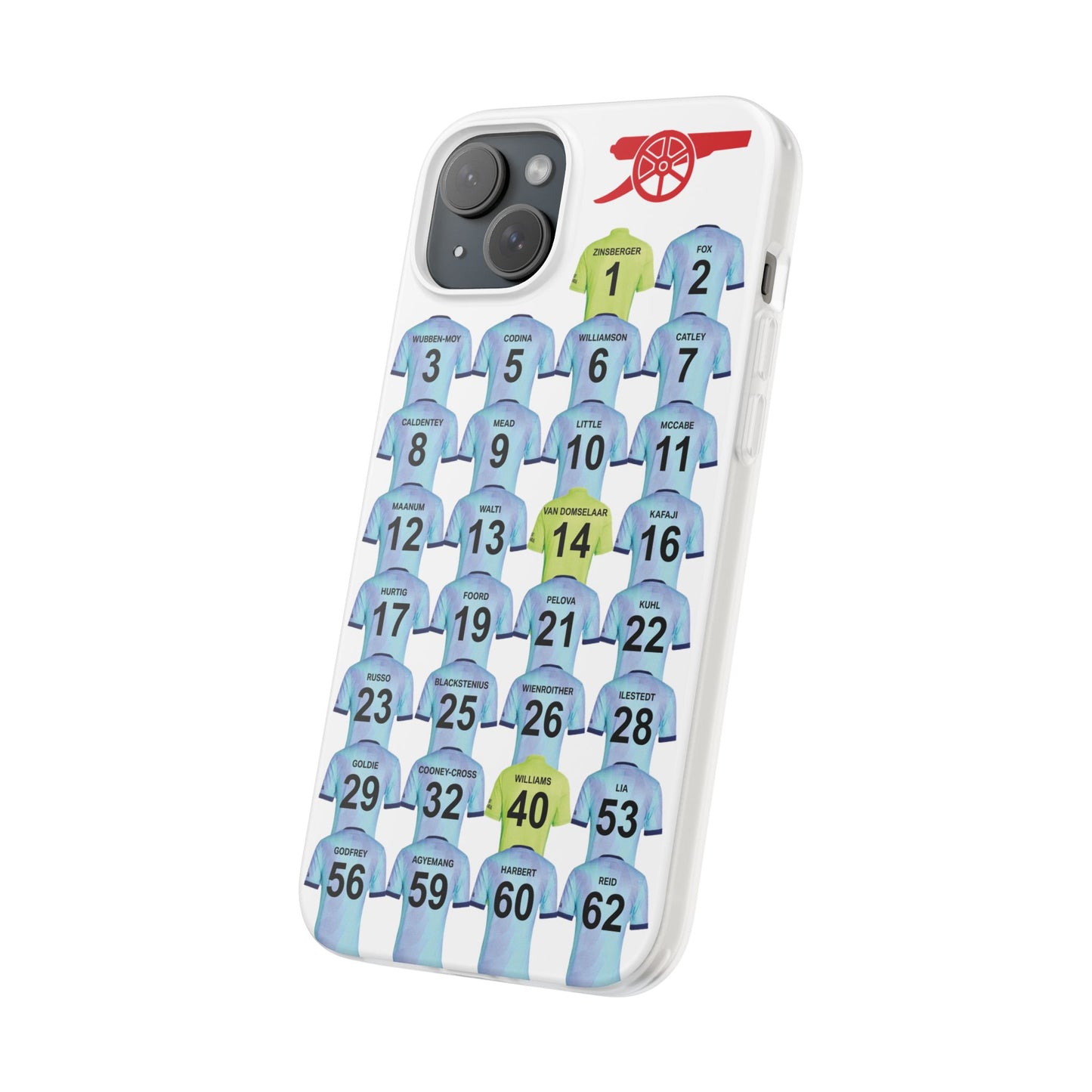 Arsenal Women Third Kit iPhone Flexi Case - iPhone 16, 15, 14, 13, 12, Mini/Plus/Pro/Pro Max - White