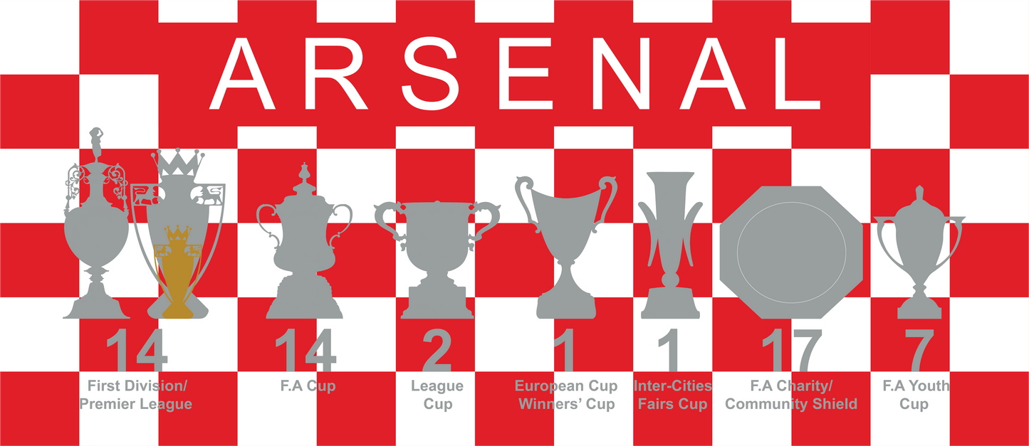 Arsenal Red & White Chequered Trophies Mug UPDATED - White Text