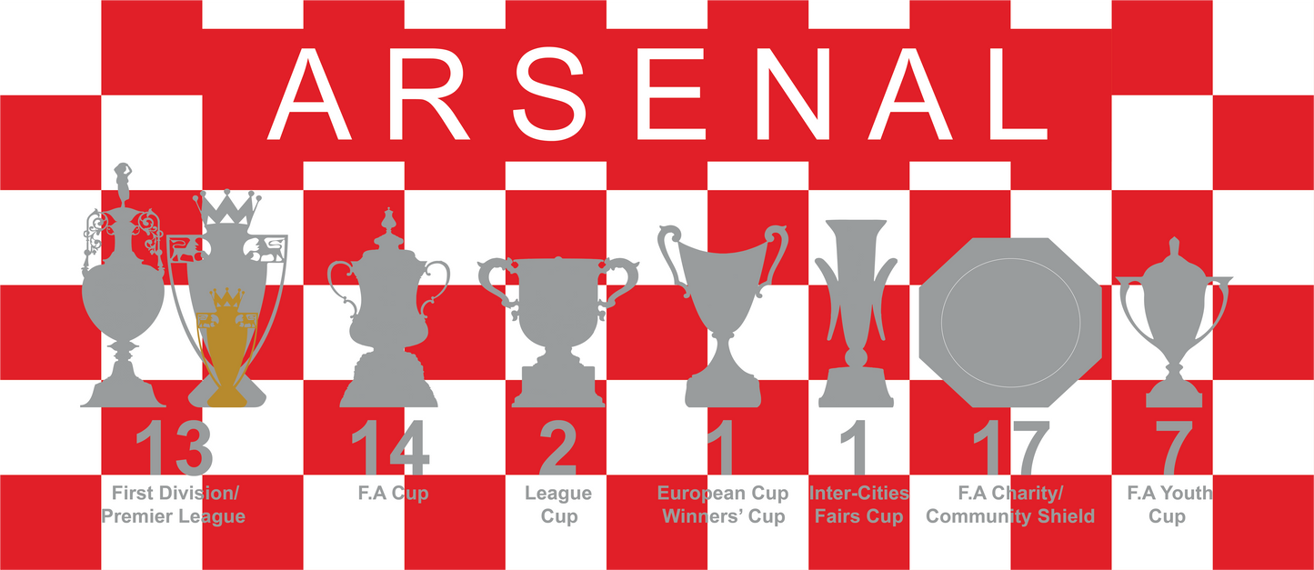 Arsenal Red & White Chequered Trophies Mug - White Text