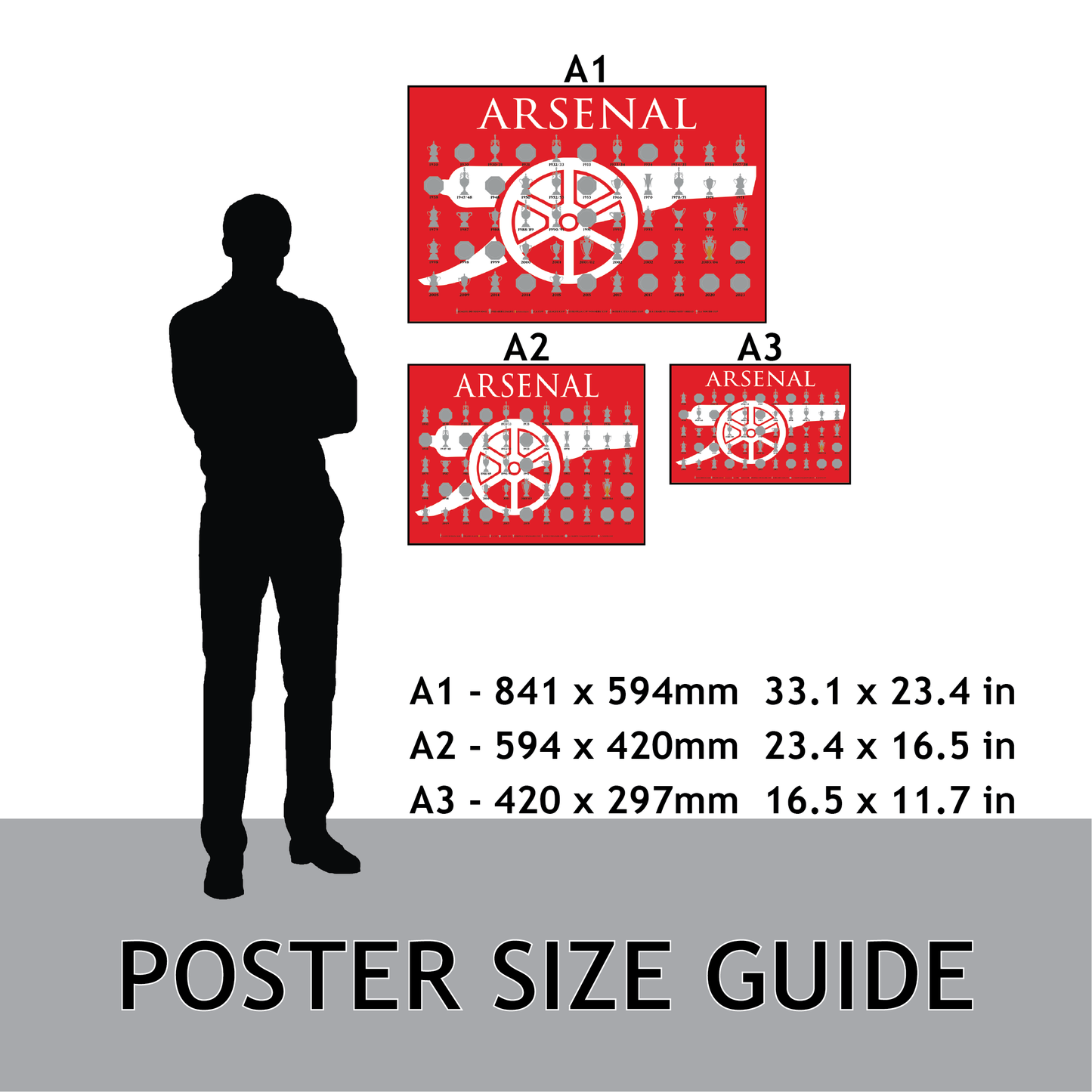 Arsenal Trophies Collection & Cannon Poster - Red