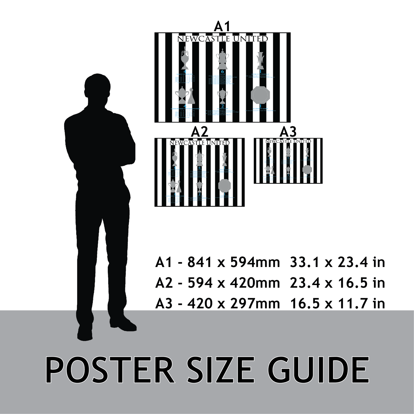 Newcastle United Trophies & Facts Poster - Striped - Black Heading