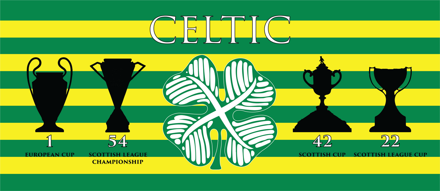 Celtic Trophies & Clover Mug - Yellow Hoops