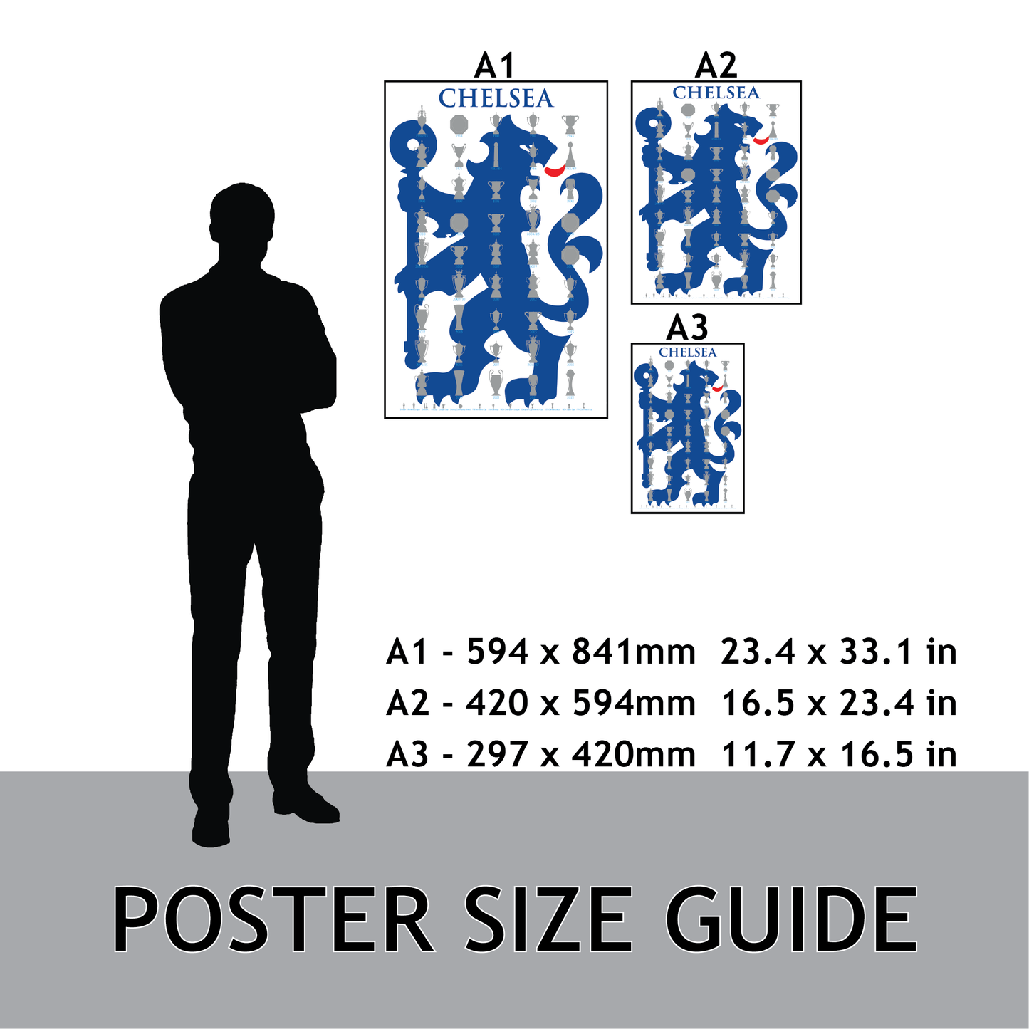 Chelsea Trophies Collection & Lion Poster - White