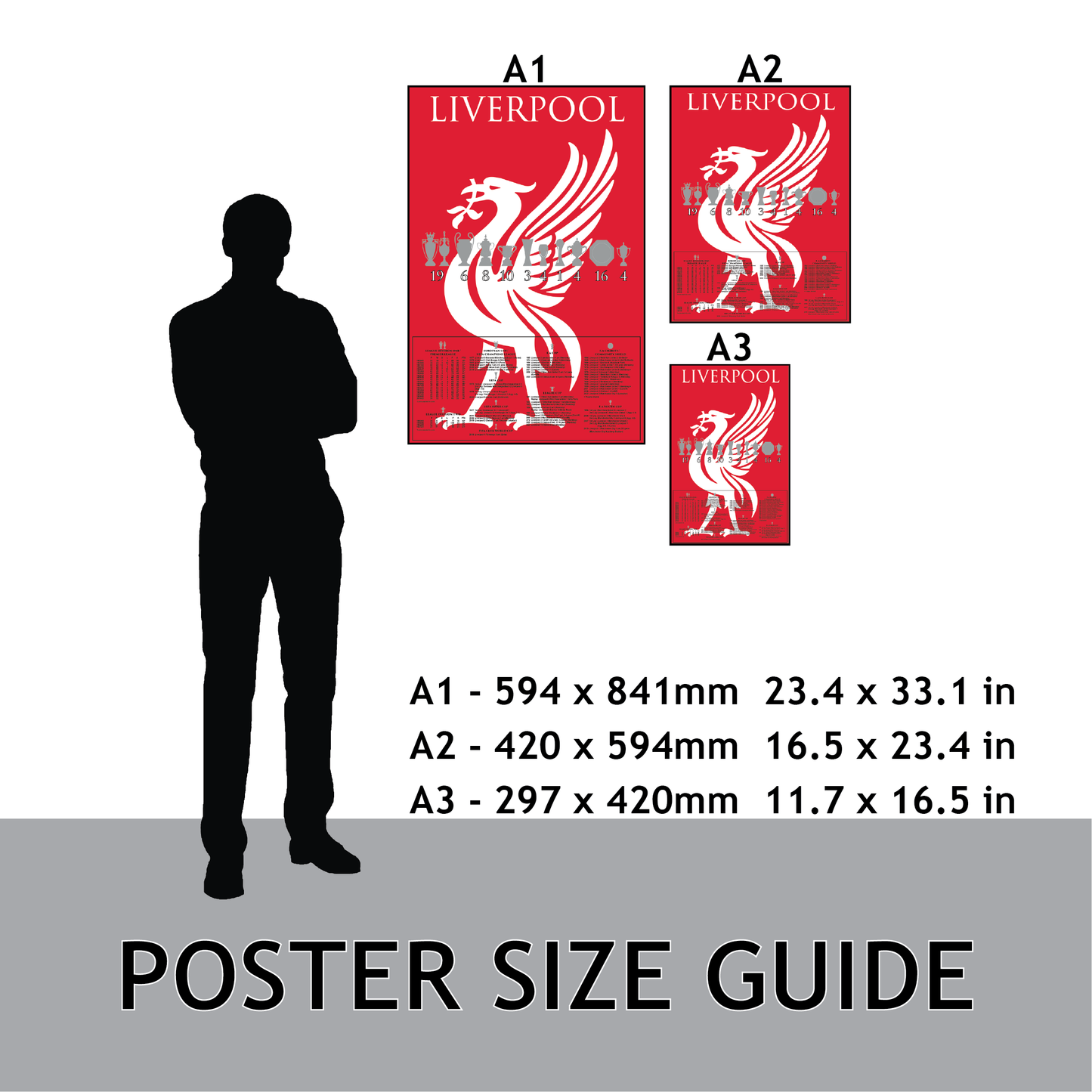 Liverpool Trophies & Large Liver Bird Poster - Red