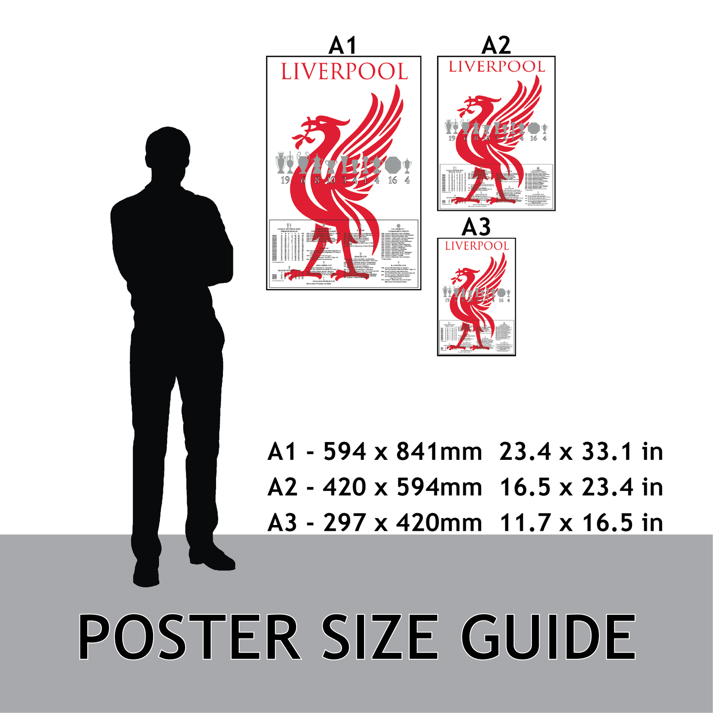 Liverpool Trophies & Large Liver Bird Poster - White