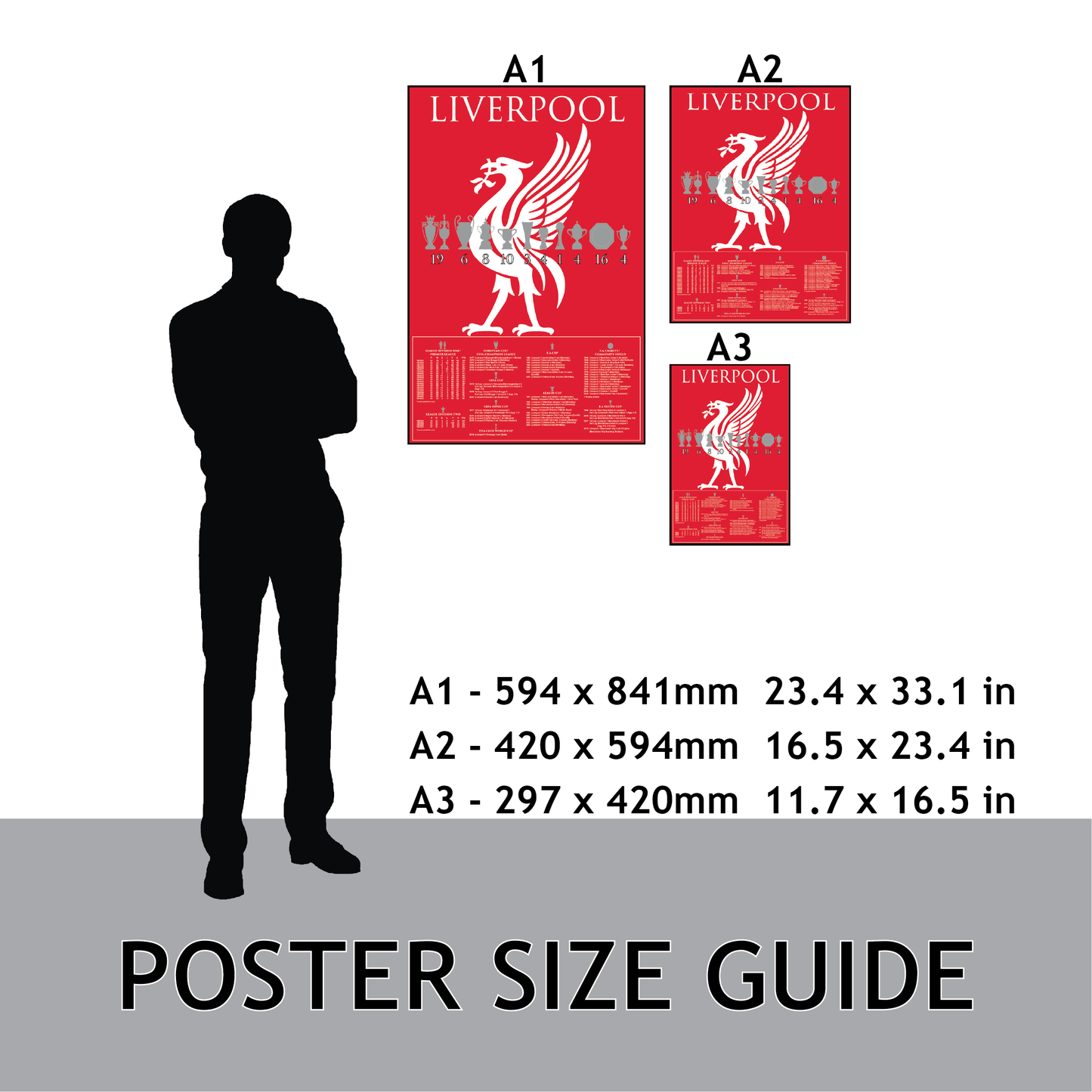 Liverpool Trophies & Liver Bird Poster - Red