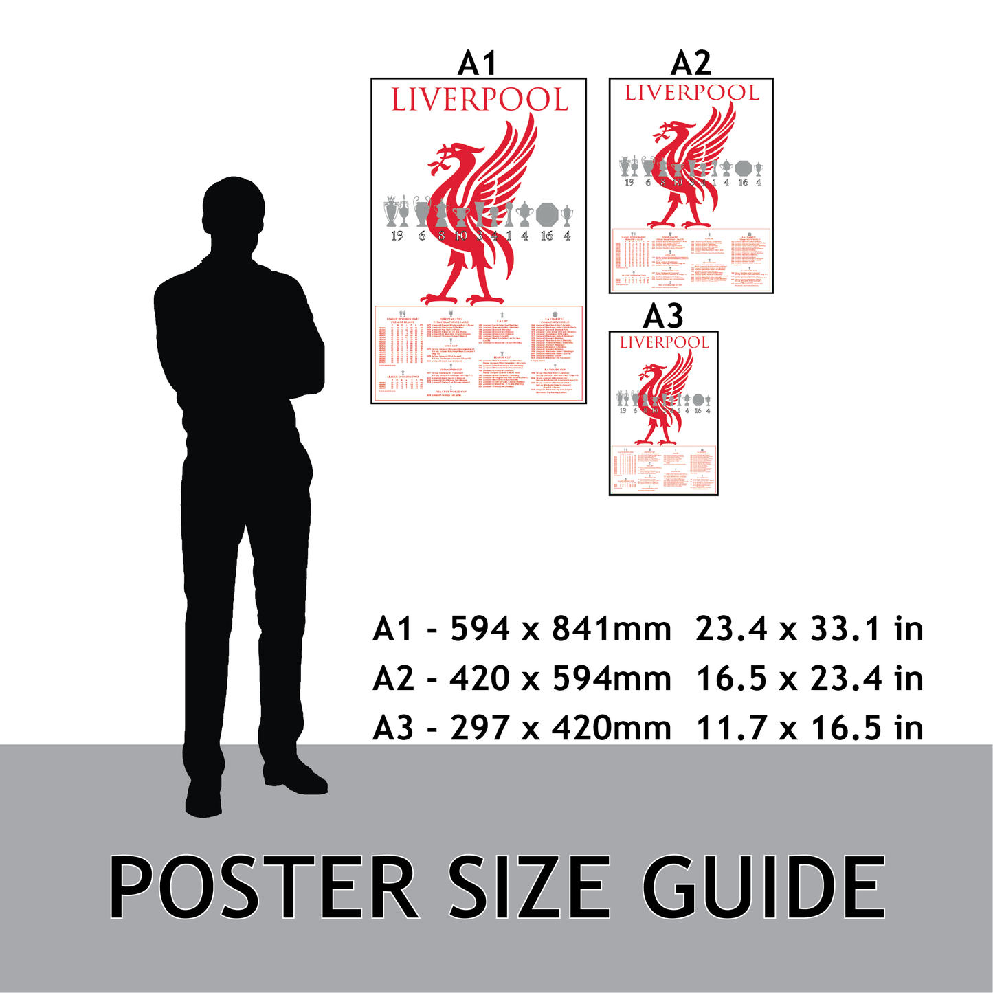 Liverpool Trophies & Liver Bird Poster - White