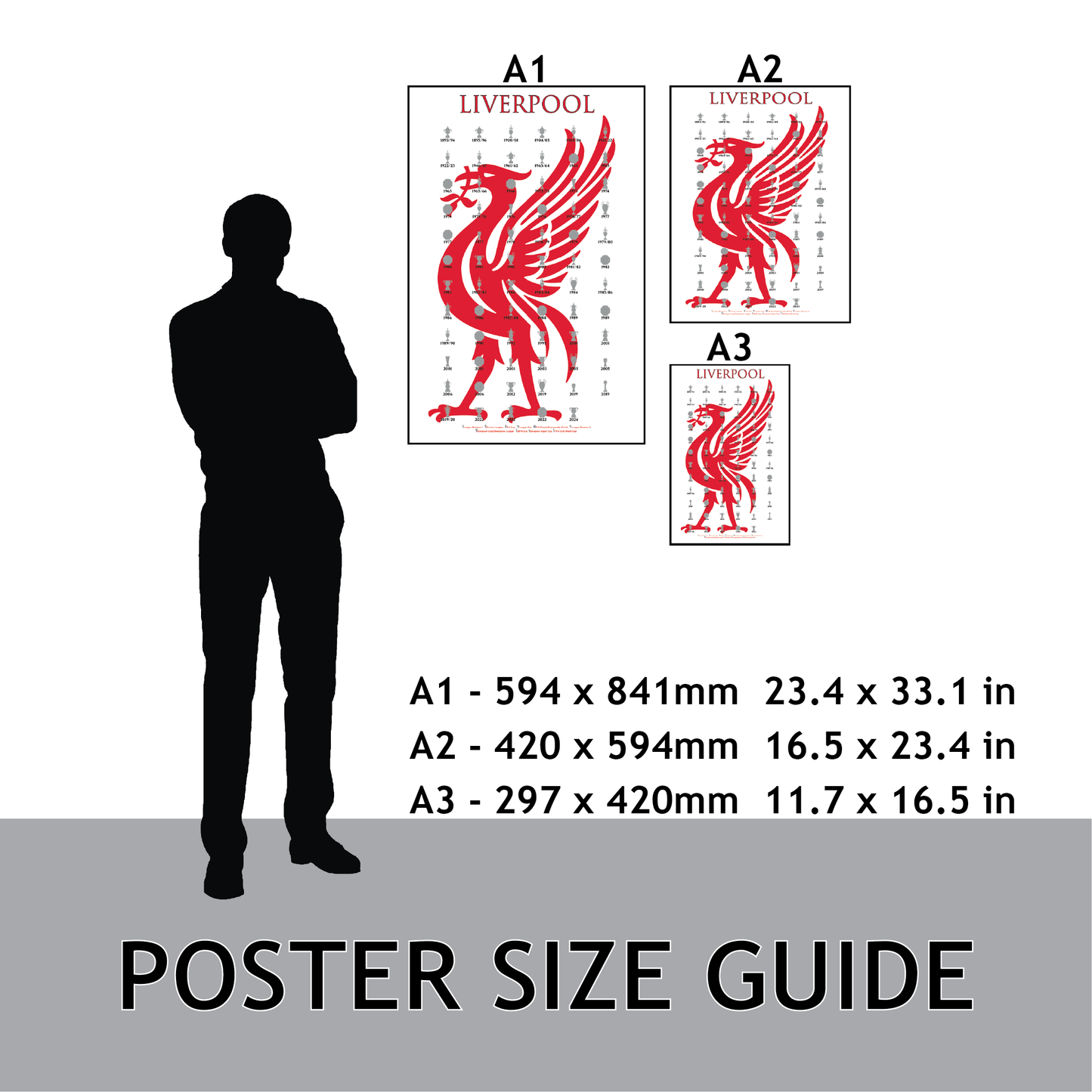 Liverpool Trophies & Liver Bird Poster - White