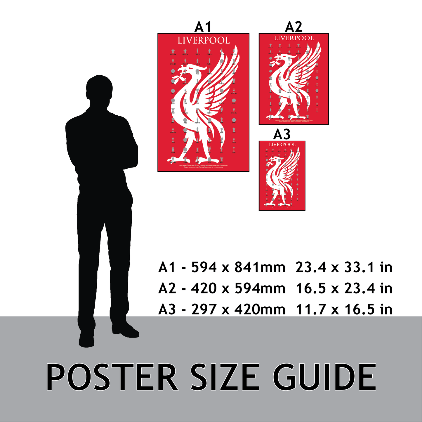 Liverpool Trophies & Liver Bird Poster - Red