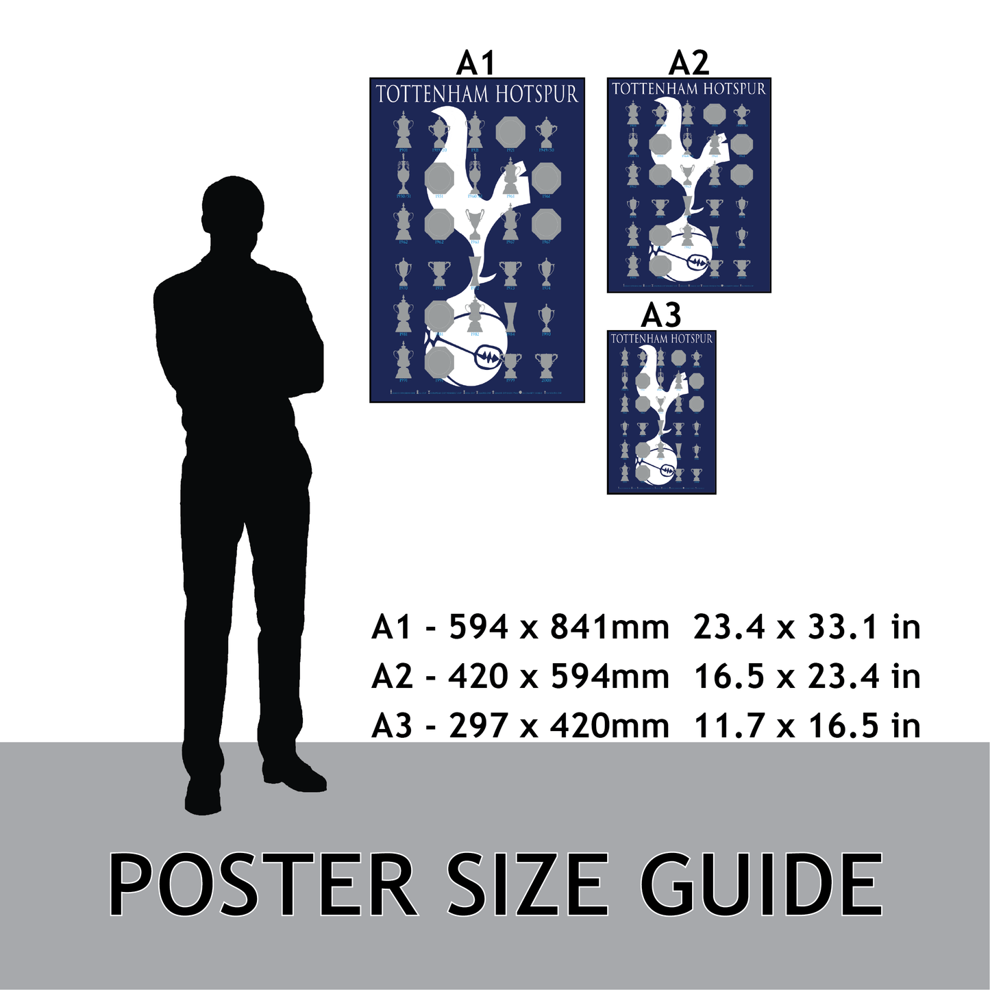 Tottenham Hotspur Trophies Collection & Cockerel Poster - Blue