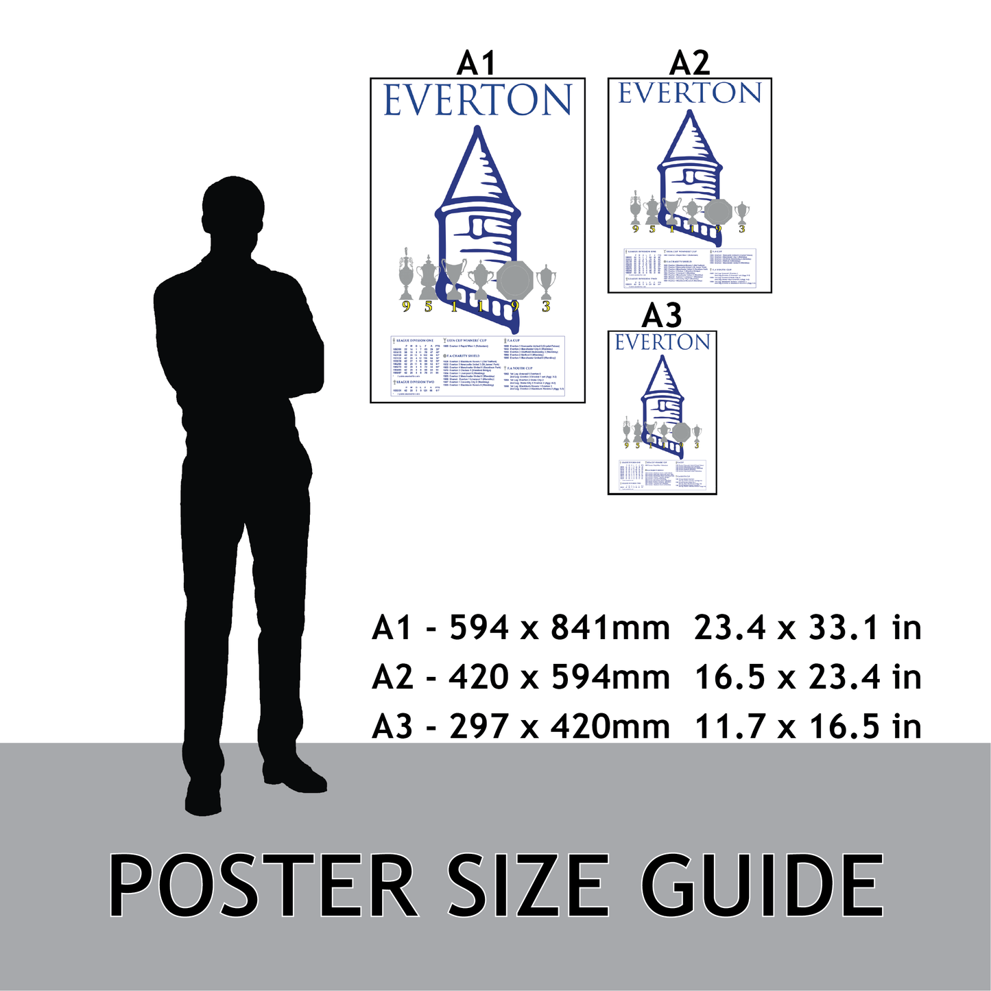 Everton Trophies & Tower Poster - White