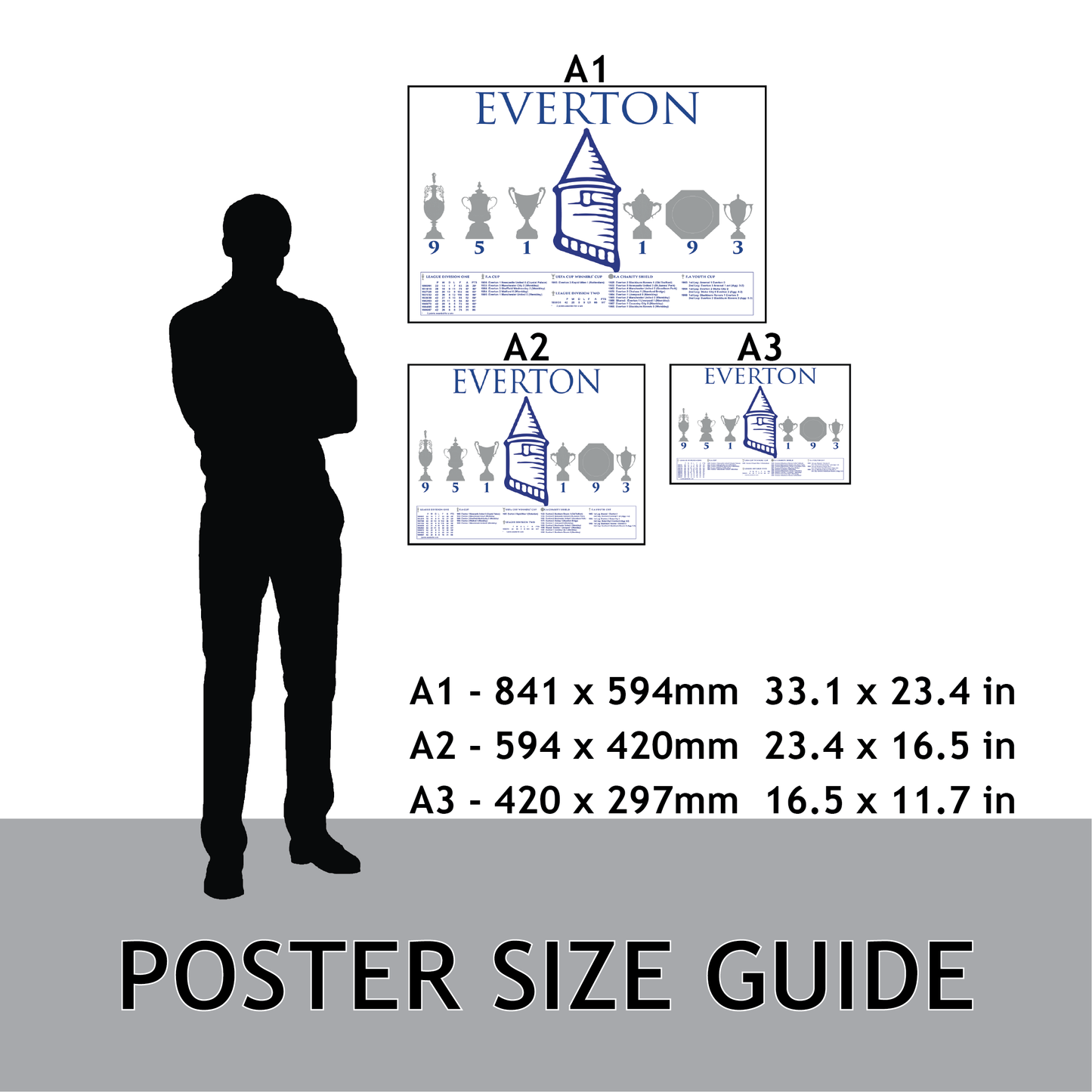 Everton Trophies Facts & Tower Poster - White